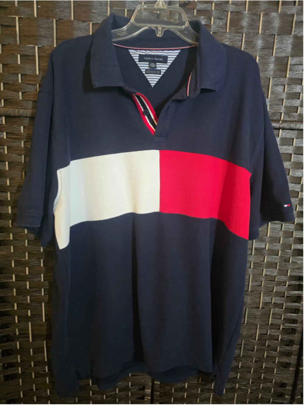 Men's Tommy Hilfiger Polo Shirt XXXL Navy White Red Colorblock
